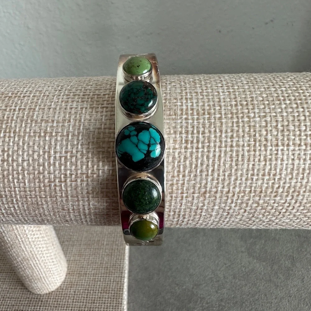 Multi stone & sterling silver cuff bracelet by Jay King - Picture 3 of 12